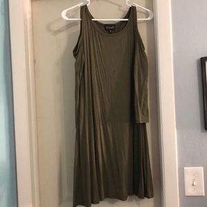 Olive green off the shoulder (with sleeves) dress